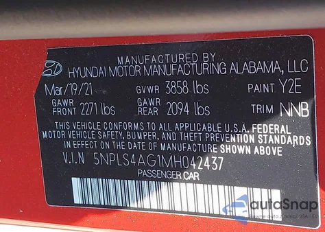 2021 Hyundai Elantra Sel из США, поврежденный, VIN 5NPLS4AG1MH042437